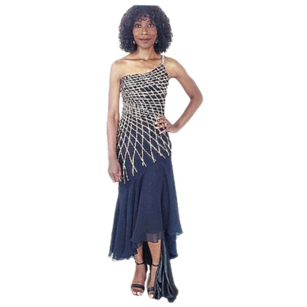 Dave & Johnny Black Sequined Evening Dress